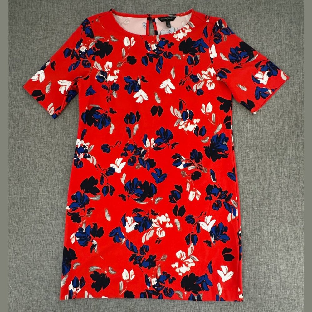 Banana Republic Shift Dress Red- Orange‎ Sz 4 Short Sleeve Round Neck